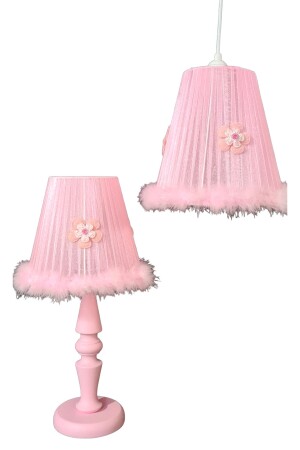 Rosa Holzbein-Kronleuchter-Lampenschirm-Set für Mädchen im Babyzimmer 89665 - 4