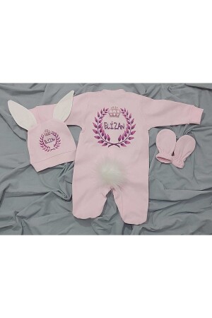 Rosa Kaninchen-Overall-Set für Babys, mit individuellem Namen, Krankenhaus-Entlassungsset 235498048979788576 - 2