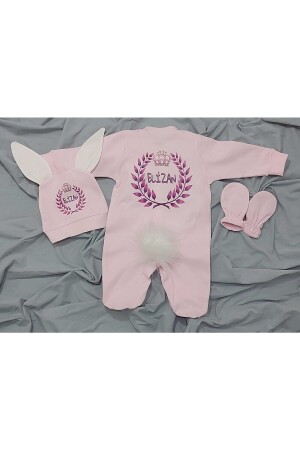 Rosa Kaninchen-Overall-Set für Babys, mit individuellem Namen, Krankenhaus-Entlassungsset 235498048979788576 - 4