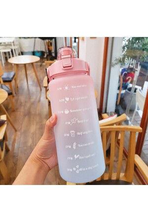 Rosa motivierende Wasserflasche, Wasserflasche, Wasserflasche, 2 l, Tritan-Wasserflasche für Fitnessstudio, Bpa-freie Wasserflasche BYZM-04 - 2