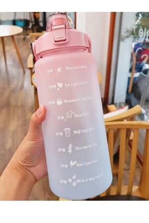 Rosa motivierende Wasserflasche, Wasserflasche, Wasserflasche, 2 l, Tritan-Wasserflasche für Fitnessstudio, Bpa-freie Wasserflasche KT47 - 2