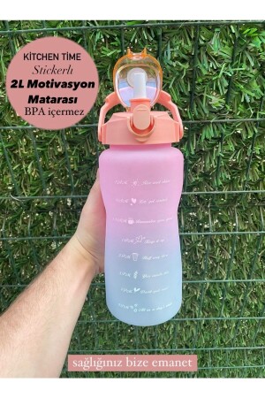 Rosa motivierende Wasserflasche, Wasserflasche, Wasserflasche, 2 l, Tritan-Wasserflasche für Fitnessstudio, Bpa-freie Wasserflasche KT47 - 3