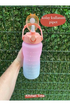 Rosa motivierende Wasserflasche, Wasserflasche, Wasserflasche, 2 l, Tritan-Wasserflasche für Fitnessstudio, Bpa-freie Wasserflasche KT47 - 4