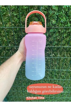 Rosa motivierende Wasserflasche, Wasserflasche, Wasserflasche, 2 l, Tritan-Wasserflasche für Fitnessstudio, Bpa-freie Wasserflasche KT47 - 6