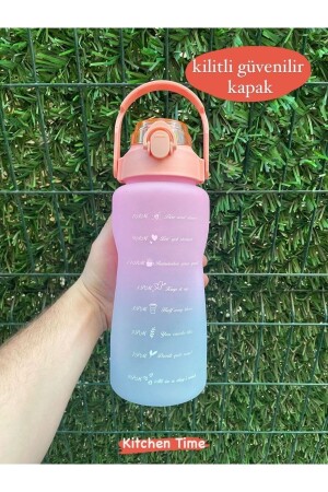 Rosa motivierende Wasserflasche, Wasserflasche, Wasserflasche, 2 l, Tritan-Wasserflasche für Fitnessstudio, Bpa-freie Wasserflasche KT47 - 8