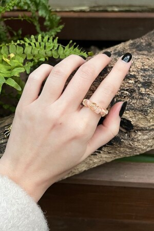 Rosa Quarz (LOVE STONE) Ring mit 3 Natursteinen I Vergoldet I Verstellbar (PREIS IST PRO EINZELNES) - 2