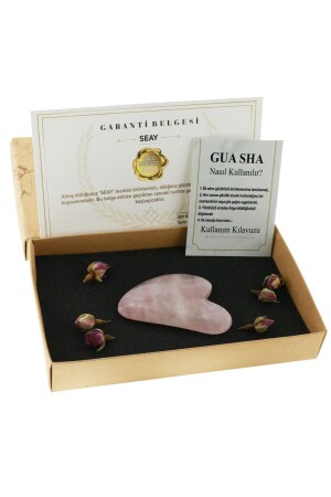 Rosa Quarzstein Gua Sha Gesichtsmassagegerät Naturstein zertifiziert - 1