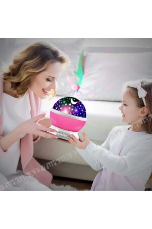 Rosa rotierender bunter Mond Sternenhimmel Projektion Nachtlicht Kinder Baby Partyraum - 5