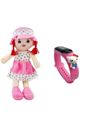 Rosa Stoffpuppe aus Plüsch + Hello Kitty wasserdichte digitale Kinderuhr 2 Produkte in 1 - 1