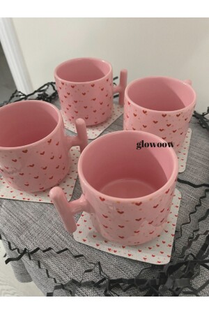 Rosa Tasse – Herztasse – Herzuntersetzer – Untersetzer – Geburtstagsgeschenk - 4