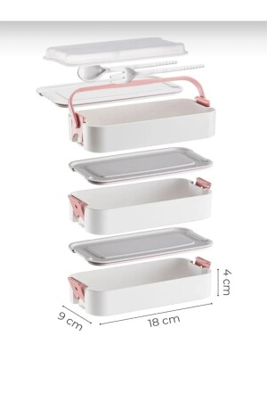 Rosa-weißer 3-lagiger Aufbewahrungsbehälter für Studenten, Ernährung, Schule, Business-Lunchbox, Picknick-Behälter, Frühstücksbox 0209 - 4