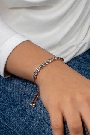 Rosafarbenes 925er-Sterlingsilber-Diamantmodell-Elevator-Armband für Damen - 4