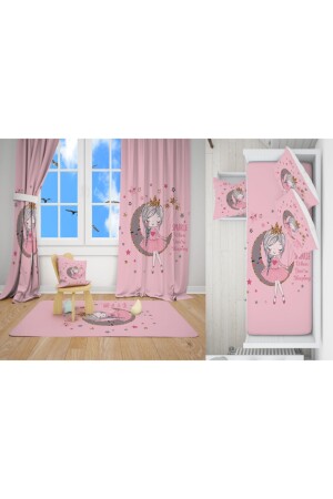 Rosafarbenes Ayda-Mädchenzimmer-Set (Hintergrundvorhang – Tagesdecke und Kissen – Teppich) EHKOMBİN103 - 4