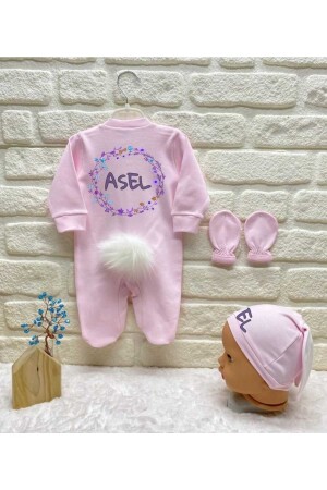 Rosafarbenes Kaninchen-Overall-Set für Babys, spezielles Design für den Namen Asel, Set zur Entlassung aus dem Krankenhaus 24329088093220890 - 4