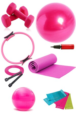 Rosafarbenes Pilates-Set mit 6-mm-Kissen. Sparsames Set mit 55 cm und 25 cm großem Pilates-Ball - 1