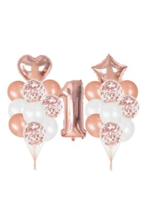 Rose Gold 1 Yaş Folyo Balon Şeffaf Konfetili Balon Seti - 2