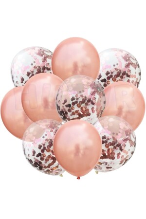 Rose Gold Konfetili Şeffaf Ve Rose Gold Metalik Balon Seti 20 Adet 30 Cm Içi Gözüken Pullu Balon - Huzur Party Store