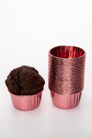 Rose Gold Parlak Kaplama 25'li Kek Kalıbı Fırında Dağılmayan 6.5x4 Cm Muffin Cupcake Stand Kapsülü - 7