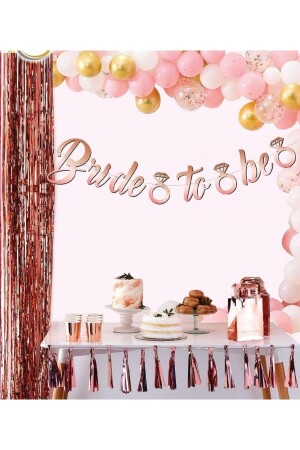 Rose Gold Renkli Bride To Be Kaligrafi Yazılı Yüzük Detaylı Bekarlığa Veda Partisi Konsept Banner - 1