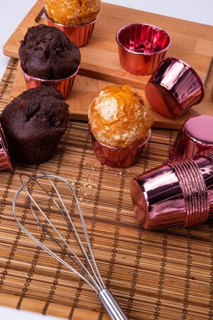 Roségold glänzende Beschichtung, 25-teilige Kuchenform, 6 Stück, die im Ofen nicht zerfallen. 5 x 4 cm große Muffin-Cupcake-Ständerkapsel - 5