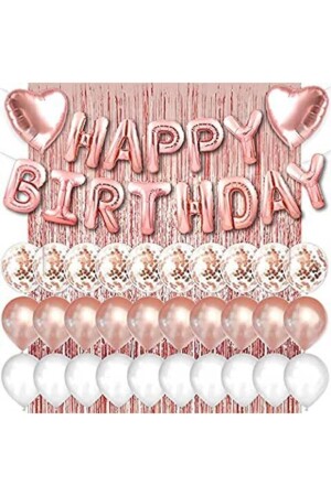 Rosegold-Rosa-Happy-Birthday- und Herz-Folie und 30 rosaweiße transparente Ballon-Hintergrundvorhang-Set tye1503220551 - 2