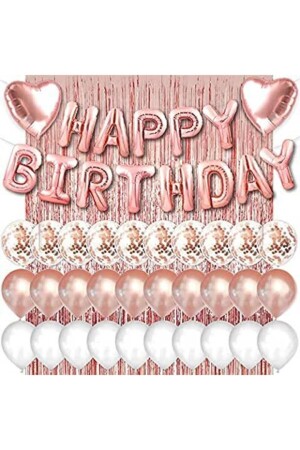 Rosegold-Rosa-Happy-Birthday- und Herz-Folie und 30 rosaweiße transparente Ballon-Hintergrundvorhang-Set tye1503220551 - 4