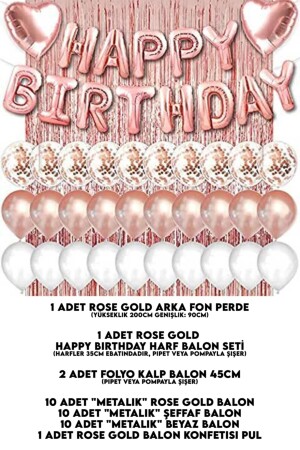 Rosegold-Rosa-Happy-Birthday- und Herz-Folie und 30 rosaweiße transparente Ballon-Hintergrundvorhang-Set tye1503220551 - 3