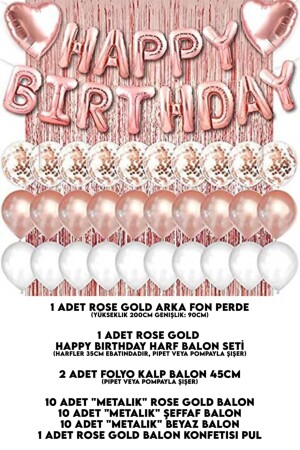 Rosegold-Rosa-Happy-Birthday- und Herz-Folie und 30 rosaweiße transparente Ballon-Hintergrundvorhang-Set tye1503220551 - 5