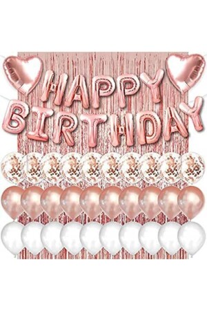 Rosegold-Rosa-Happy-Birthday- und Herz-Folie und 30 rosaweiße transparente Ballon-Hintergrundvorhang-Set tye1503220551 - 1