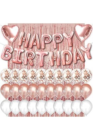 Rosegold-Rosa-Happy-Birthday- und Herz-Folie und 30 rosaweiße transparente Ballon-Hintergrundvorhang-Set tye1503220551 - 3