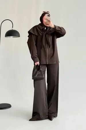 Rosso Premium Saten Ceket Takım Acı Kahve - Nuuwears