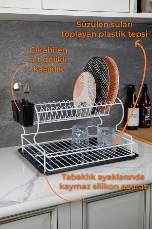 Rostfreier 2-stufiger Tellerständer aus Metall, Geschirrkorb, Geschirrkorb, thermoplastisch beschichtet, weiß - 5