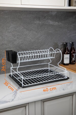 Rostfreier 2-stufiger Tellerständer aus Metall, Geschirrkorb, Geschirrkorb, thermoplastisch beschichtet, weiß - 6