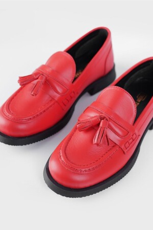 Rote Damen-Loaferschuhe aus echtem Naturleder mit Quasten - 1