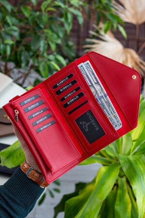 Rote Damenbrieftasche im Umschlagmodell mit Telefon- und Münzfach - 4