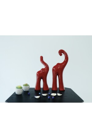 Rote Doppel-Elefant-Figur, Keramik-Figur, Geschenk, Büro-Figur, Heimdekoration, dekorative Figur - 3