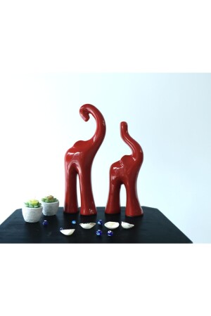 Rote Doppel-Elefant-Figur, Keramik-Figur, Geschenk, Büro-Figur, Heimdekoration, dekorative Figur - 4