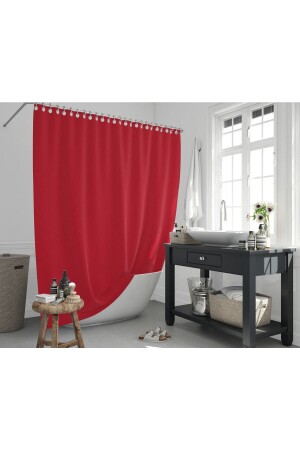 Roter Badezimmervorhang, inländische Produktion, Duschvorhang, 12 Kunststoff-C-Ringe, Geschenk, Badezimmer-Duschvorhang, Rot, 180 x 200 cm - 2