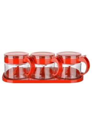 Rotes 3-teiliges luftdichtes Gewürzdosen-Set aus Glas mit Deckel und Löffel Kc-386 - 4