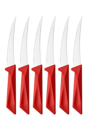 Rotes 6-teiliges, lasergeschnittenes, mittelgroßes Obst- und Gemüsemesser mit Wellenschliff - 2