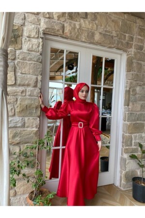 Rotes Bellae-Kleid aus Satin mit Gürtel für Damen BELLAELVL - 1