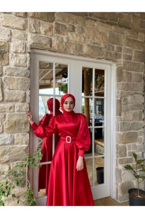 Rotes Bellae-Kleid aus Satin mit Gürtel für Damen BELLAELVL - 2