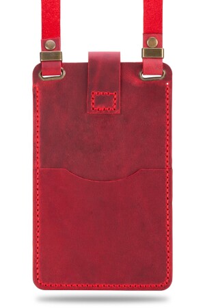 Rotes echtes Leder – handgefertigt – stilvolles Design mit Handy-Kartenfach – Damen-Geldbörse mit Kreuzriemen – Tasche - 7