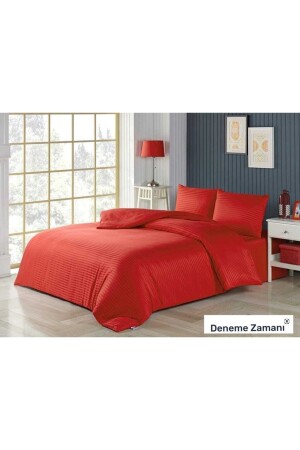 Rotes Satin-Bettbezug-Set, Hotel- und Heimtyp für Doppelbetten, 2 Kissenbezüge und Laken, ohne Gummizug, GESTREIFTES SATIN-Bettbezug-Set - 6