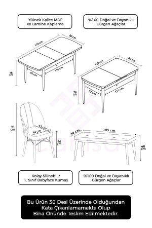 Roz-Serie, 80x132 MDF-Weiß, natürliche Holzbeine, weißer Käfig, 4 dunkelblaue Stühle und 1 Ben 23ROZBYZDGL4BNC1GLD - 4