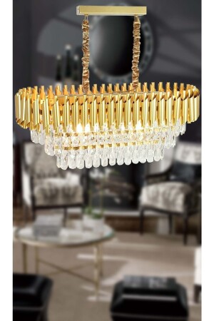 Roza Varaklı Gold 75x35 Kristal Taşlı Lüks Avize 75X35KD - 5