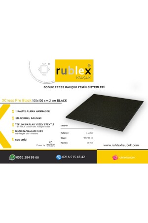 Rublex Gummi-Kaltpressung Xcross Schwarz 100 x 100 cm 2 cm Kaltpress-Gummiboden 1 Stück BR100X1002CMB - 2