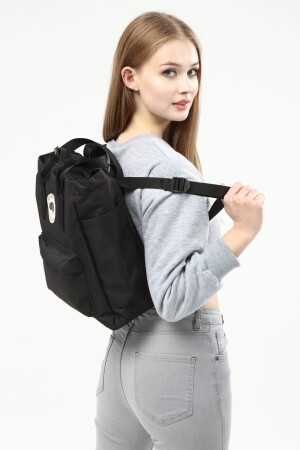 Rucksack Damen, schwarze Tasche, Schultasche, Schulter, Handtasche, schwarzer Rucksack R107 - 7