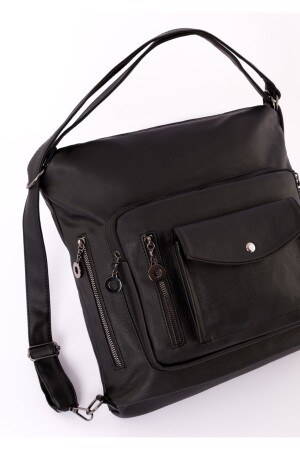Rucksack und Armtasche aus gewaschenem Kunstleder, Größe 35 cm, 35 cm, Schwarz 87266622 - 2