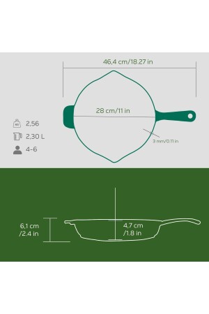 Runde Bratpfanne aus Gusseisen, Gusseisen mit massivem Griff, Premium-Serie. Durchmesser(Ø)28cm. TYC00523439975 - 7